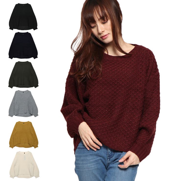 【10％OFFクーポン！1/16(金)1:59まで】STYLEBLOCK ニット セーター クルーネック 長袖 バルキーニット ボリュームスリーブ 無地 ゆるニット ドロップショルダー プルオーバー トップス レディース オフ マスタード カーキ ボルド