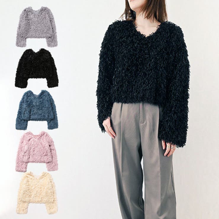 STYLEBLOCK カットソー プルオーバー 2WAY 前後着用可能 長袖 クルーネック Vネック フリンジ 無地 トップス レディース アイボリー ピンク グレー ブルー ブラック 冬先行 トップス