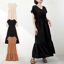 STYLEBLOCK ワンピース マキシ丈ワンピース ロング 半袖 Vネック 楊柳 レディース アイボリー キャメル ブラック 夏先行 ワンピース・ドレス