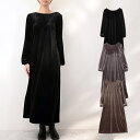 STYLEBLOCK ワンピース ロングワンピース マキシ丈 長袖 無地 ベロア バックオープン レディース グレージュ グレー ブラック ワンピース・ドレス