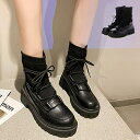 STYLEBLOCK ショートブーツ ブーツ レースアップ ソックス ニット 太ヒール 歩きやすい 黒 靴 シューズ レディース ブラック シューズ・靴