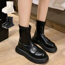 STYLEBLOCK ショートブーツ ブーツ 厚底 レザー調 黒 シューズ 靴 レディース オフホワイト ブラック シューズ・靴