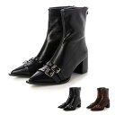 STYLEBLOCK ブーツ ショートブーツ ポインテッドトゥ ベルト 太ヒール 歩きやすい レザー調 黒 シューズ 靴 レディース ダークブラウン ブラック シューズ・靴