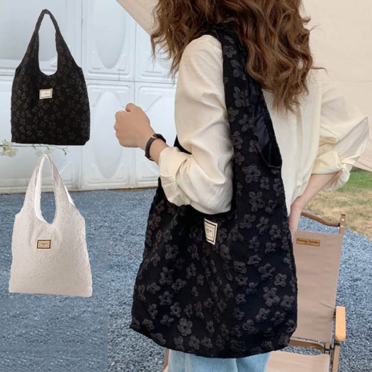 STYLEBLOCK トートバッグ ショルダーバッグ A4 大きめ 布 きれいめ 花柄 おしゃれ エコバッグ バッグ 鞄 レディース ホワイト ブラック 冬先行 バッグ・鞄
