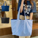 STYLEBLOCK トートバッグ バッグ A4 大きい キャンバス 帆布 無地 ギンガムチェック リバーシブル 2WAY 肩掛け 鞄 レディース ブルー ブラック 夏先行 バッグ・鞄(4)