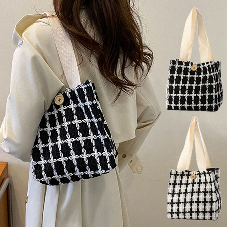 STYLEBLOCK トートバッグ バッグ チェック ツイード 肩掛け 小さい ミニ バッグ 鞄 レディース ブラック ホワイト バッグ・鞄