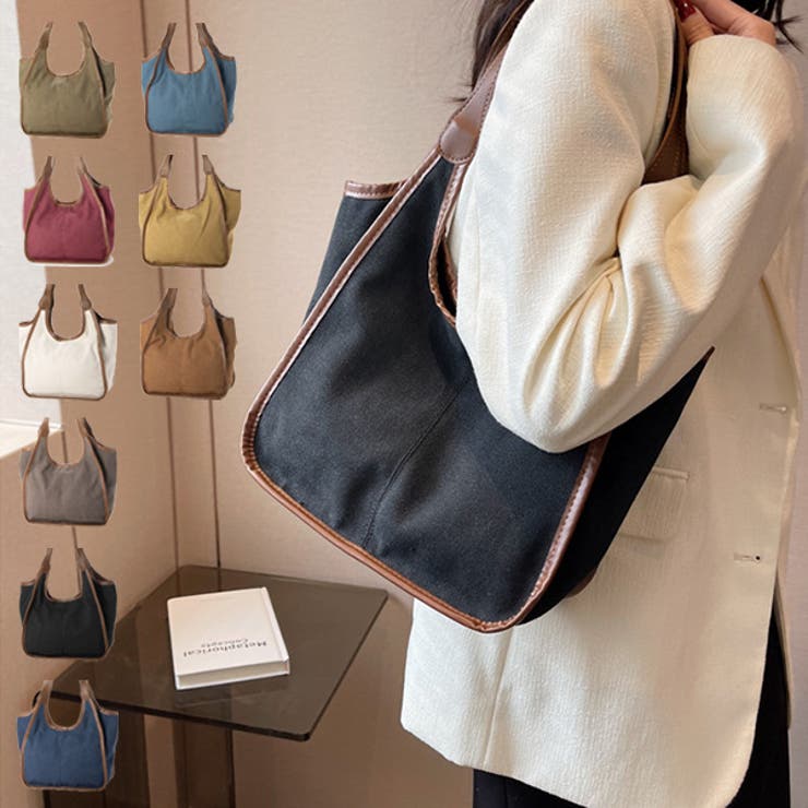 STYLEBLOCK トートバッグ バッグ 肩掛け キャンバス 無地 パイピング 帆布 布 鞄 レディース クラレット ブラック カーキ ライトブラウン グリーン グレー ライトブルー クリームホワイト ネイビー バッグ・鞄