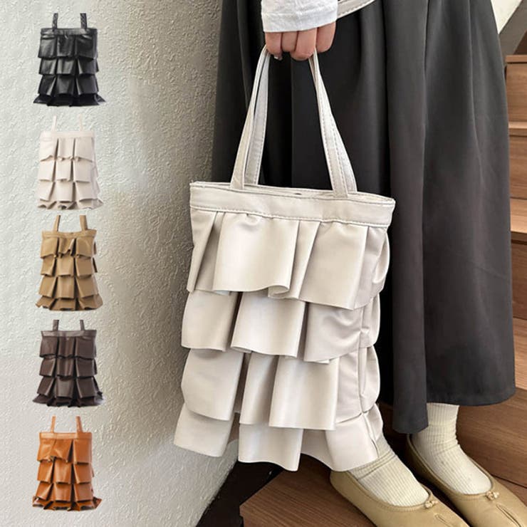 【10％OFFクーポン！11/27(木)1:59まで】STYLEBLOCK ショルダーバッグ トートバッグ レザー調 肩掛け 無地 小さい フリル バッグ 鞄 レディース ブラック ホワイト カーキ ダークブラウン ライトブラウン バッグ・鞄