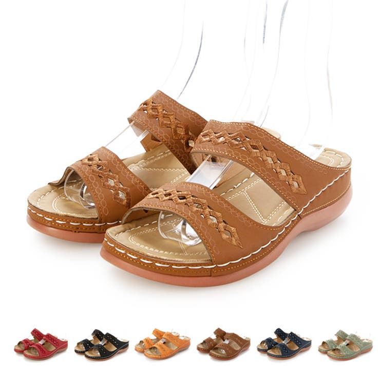 【10％OFFクーポン！2/10(火)1:59まで】STYLEBLOCK サンダル ウェッジソールサンダル ローヒール カットデザイン レザー調 シューズ 靴 レディース レッド ブラック イエロー グリーン ブルー ブラウン シューズ・靴