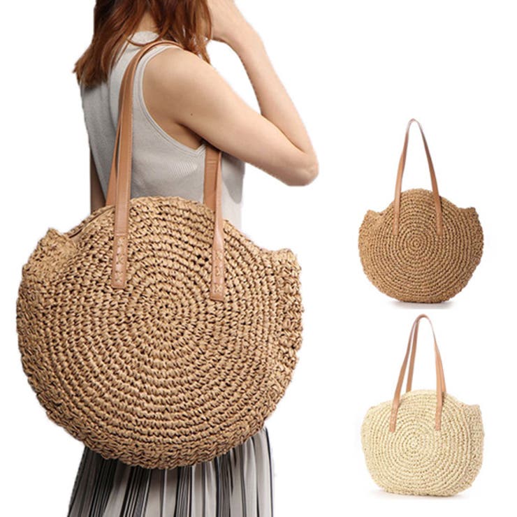 STYLEBLOCK かごバッグ ペーパーバッグ トートバッグ ストローバッグ 丸型 サークルバッグ カジュアル 鞄 かばん バッグ 小物 レディースベージュ カーキ 秋先行 バッグ・鞄