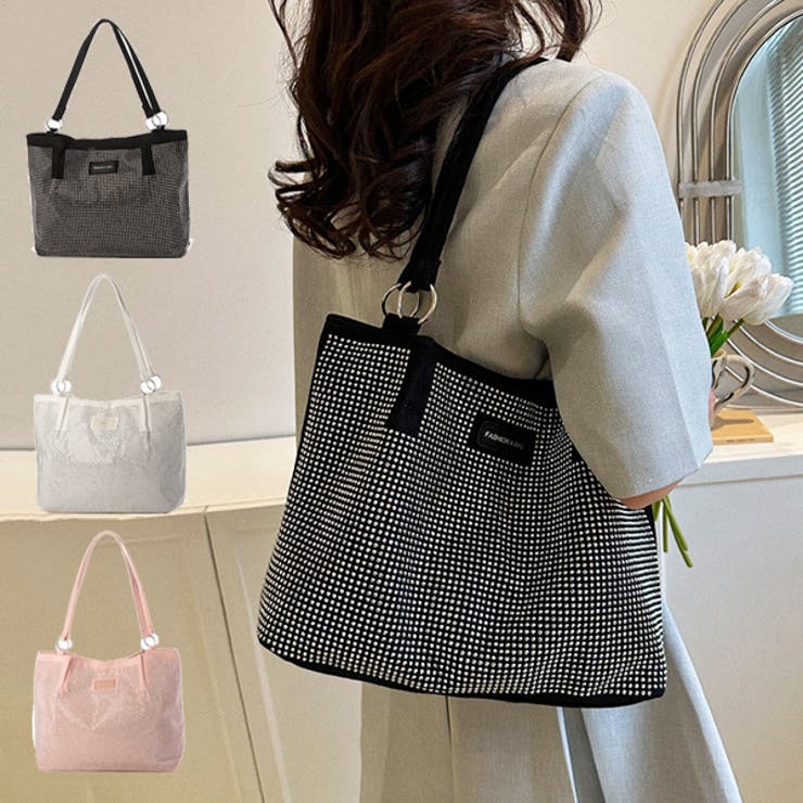 【10％OFFクーポン！11/27(木)1:59まで】STYLEBLOCK トートバッグ バッグ A4 大きい ラインストーン 肩掛け 鞄 レディース ブラック ホワイト ピンク バッグ・鞄