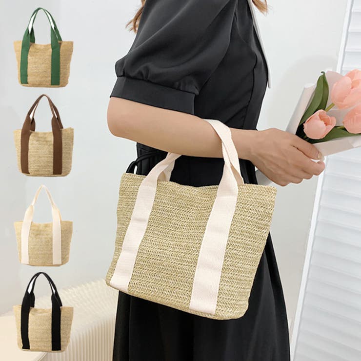 【10％OFFクーポン！11/27(木)1:59まで】STYLEBLOCK トートバッグ かごバッグ ストロー 小さい 鞄 バッグ レディース グリーン ブラウン ホワイト ブラック バッグ・鞄