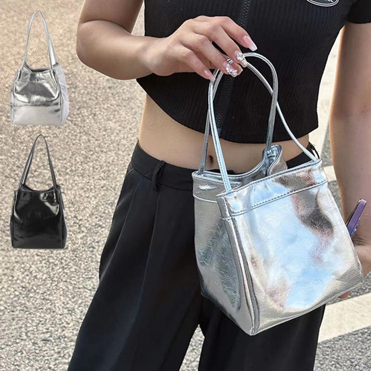 【10％OFFクーポン！11/27(木)1:59まで】STYLEBLOCK トートバッグ バッグ レザー調 無地 ミニ 小さい 鞄 レディース ブラック シルバー バッグ・鞄