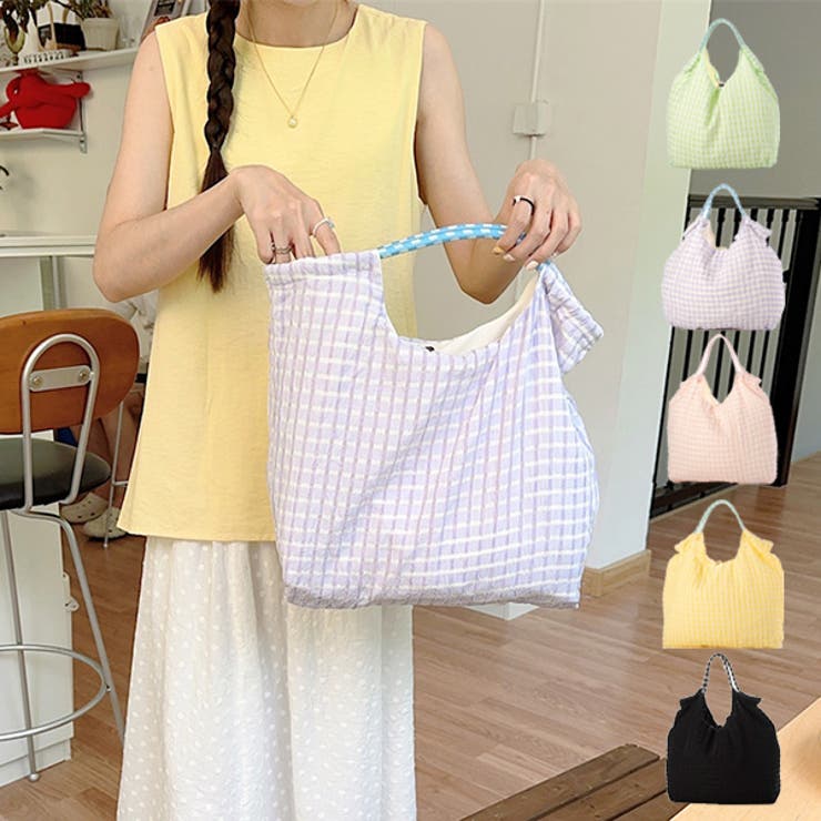 【10％OFFクーポン！11/27(木)1:59まで】STYLEBLOCK トートバッグ バッグ チェック柄 布 鞄 レディース イエロー グリーン ピンク パープル ブラック 秋先行 バッグ・鞄