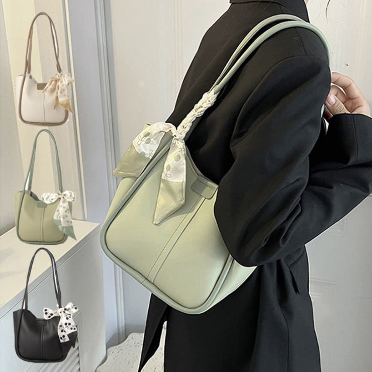 STYLEBLOCK ショルダーバッグ バッグ 小さい 肩掛け スカーフ付き リボン レザー調 鞄 レディース ブラック グリーン オフホワイト バッグ・鞄