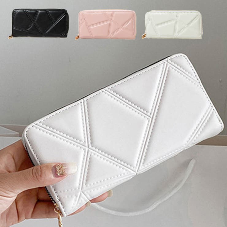 STYLEBLOCK 長財布 財布 ロングウォレット ラウンドファスナー レザー調 型押し レディース ブラック ホワイト ピンク 財布