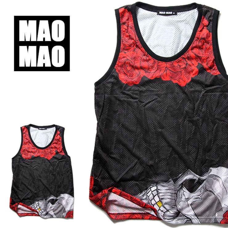 T-LINK 総柄デザイン 薔薇 メッシュバスケットシャツ メンズ ポリエステル100% 春夏用 S-XL【大きいサイズ バックプリント メッシュ タンクトップ...