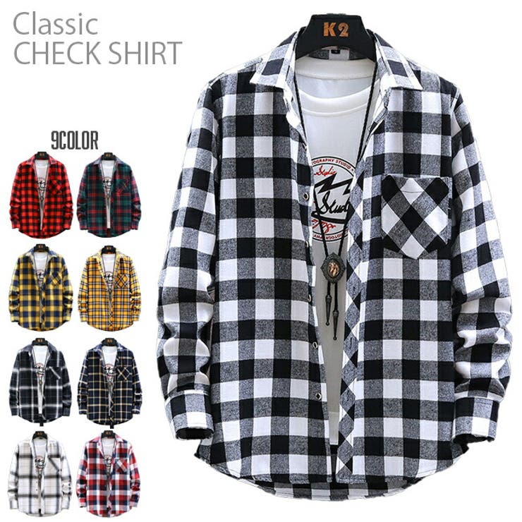 T-LINK チェック シャツ 長袖 細身 メンズ レディース ユニセックス 男女兼用 カジュアルシャツ ギンガム バッファロー 腰巻 ペア カップル コットン...