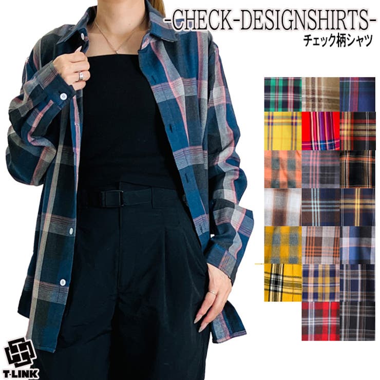 T-LINK チェックシャツ レディース オーバー 長袖 ユニセックス カジュアルシャツ ギンガム バッファロー 腰巻 ペア コットン ポリエステル ボタン シ...
