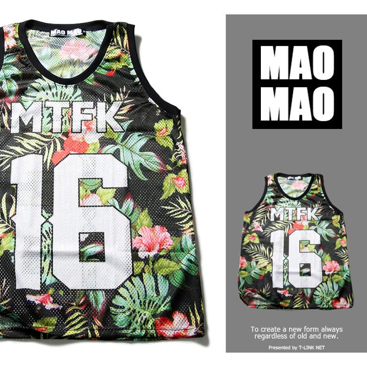 T-LINK ボタニカル柄 メッシュバスケットシャツ メンズ ポリエステル100% 春夏用 S-Lメッシュバスケットシャツ メッシュ タンクトップ ストリート系...