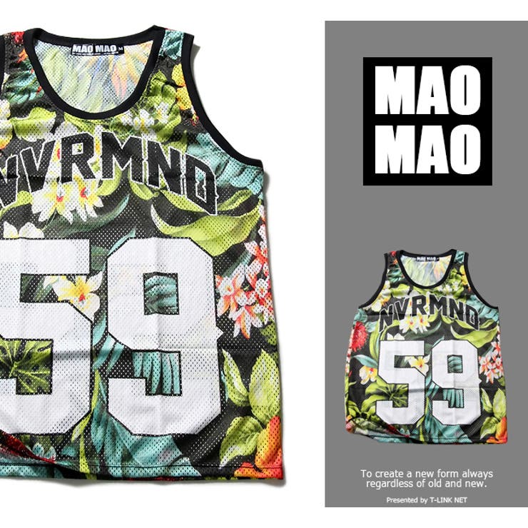 T-LINK ボタニカル柄 メッシュバスケットシャツ メンズ ポリエステル100% 春夏用 S-Lメッシュバスケットシャツ メッシュ タンクトップ ストリート系...