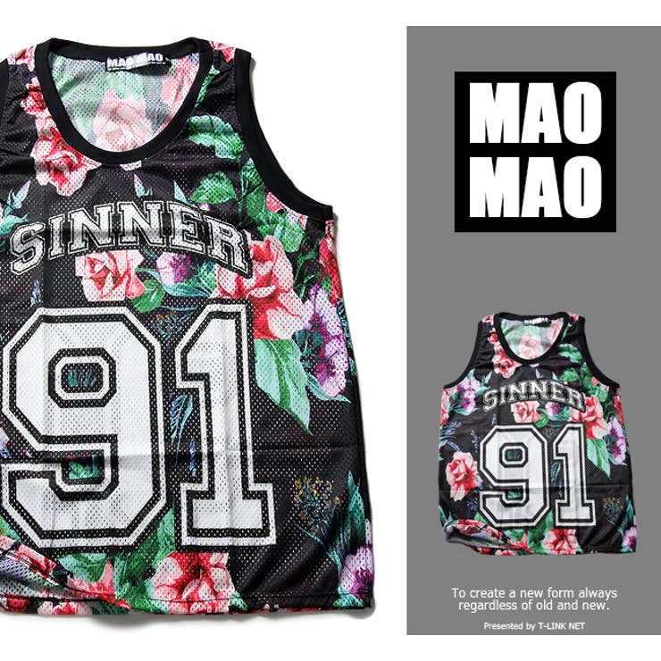 T-LINK ボタニカル柄 メッシュバスケットシャツ メンズ ポリエステル100% 春夏用 S-Lメッシュバスケットシャツ メッシュ タンクトップ ストリート系...