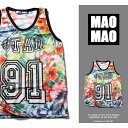 T-LINK ボタニカル柄 メッシュバスケットシャツ メンズ ポリエステル100% 春夏用 S-L【メッシュ タンクトップ ストリート系 ゲームシャツ ダンス衣...