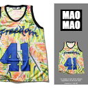 T-LINK ボタニカル柄 メッシュバスケットシャツ メンズ ポリエステル100% 春夏用 S-Lメッシュ タンクトップ ストリート系 ゲームシャツ ダンス衣装...