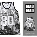 T-LINK デザイン メッシュバスケットシャツ BANGKOK CITY メンズ ポリエステル100% 春夏用 S-L【メッシュ タンクトップ ストリート系 ...