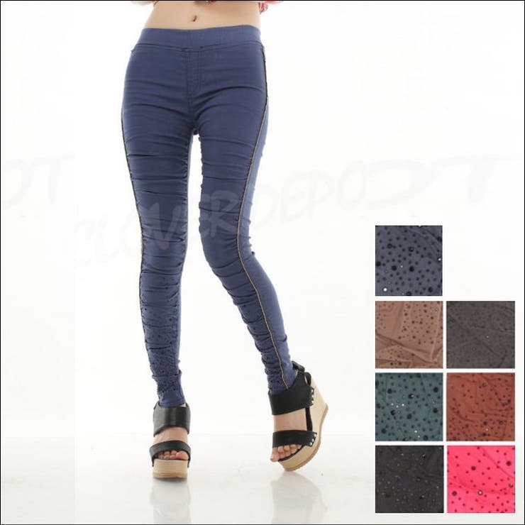 CLOVERDEPOT 【 新作 】スキニーパンツ カラー パンツ スキニー パギンス ladies bottoms レギンス ハイストレッチ レディースレディス スキニージーンズ パギンス 楽チン すっきり ウエストゴム デニムレギンス デニンス デニ