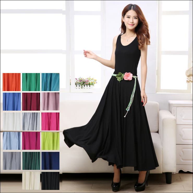 【10％OFFクーポン！11/27(木)1:59まで】CLOVERDEPOT 全18色 華やかで上がる?♪ カバー力抜群! 花 ベルト付き スカート ロング ワイド フレア マキシ スカート プリーツスカート 夏コットン スウェット セレブ おしゃれ マ