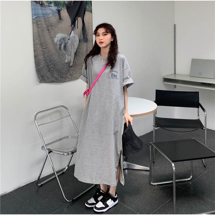 And Kawaii Tシャツワンピース 前後ロゴプリント ミモレワンピ 半袖 カジュアル シンプル 夏 韓国 ワンピース・ドレス shoplistselect-10029130 SHOPLIST サンプル画像3