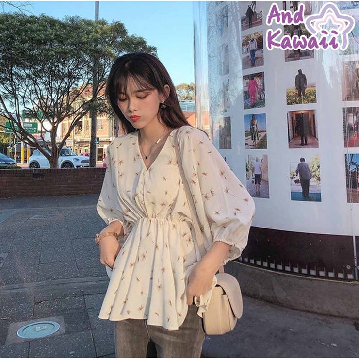 [10% OFF Coupon! Until 7/11 (Sat) 1:59 AM] And Kawaii Chiffon Shirt, Lightweight, Floral Print, Cute, Short Sleeve, Women's Fashion Top