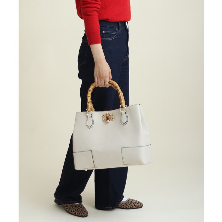 UNITED BASE イタリア製 本革 バンブーハンドル 2WAYトートバッグ ショルダーバッグ バッグ・鞄