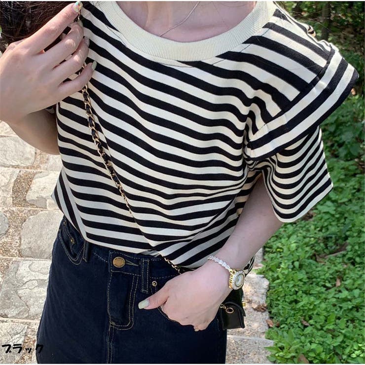 And Kawaii Tシャツ レディース トップス ボーダー柄 韓国ファッション トップス