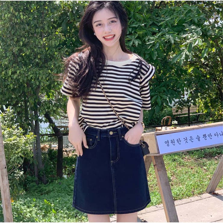 And Kawaii Tシャツ レディース トップス ボーダー柄 韓国ファッション トップス