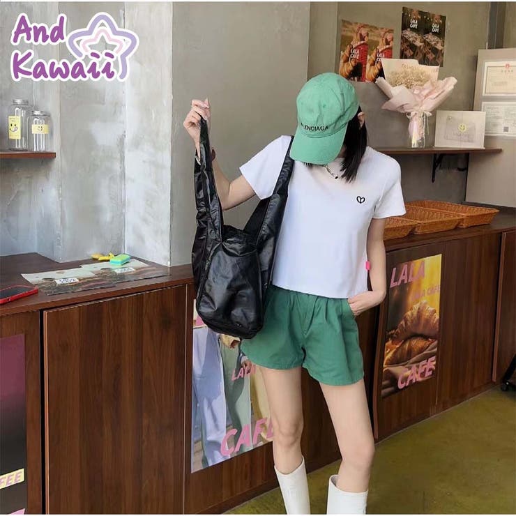 【10％OFFクーポン！7/26(日)1:59まで】And Kawaii 半袖Tシャツ カジュアル ショート丈 夏服 レディース 韓国ファッション トップス