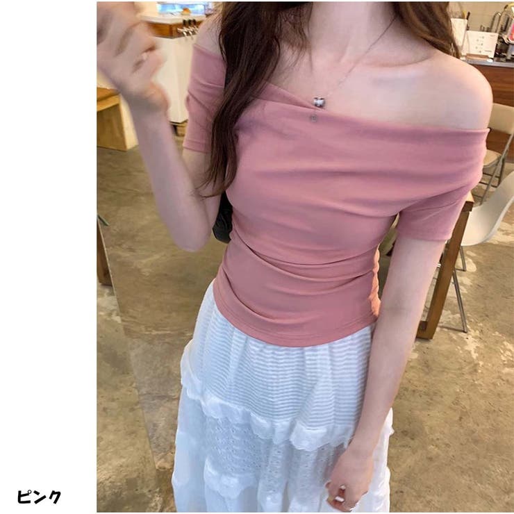 And Kawaii Tシャツ 半袖 オフショルダー2way ショート丈Tシャツ 肩だし 韓国ファ...