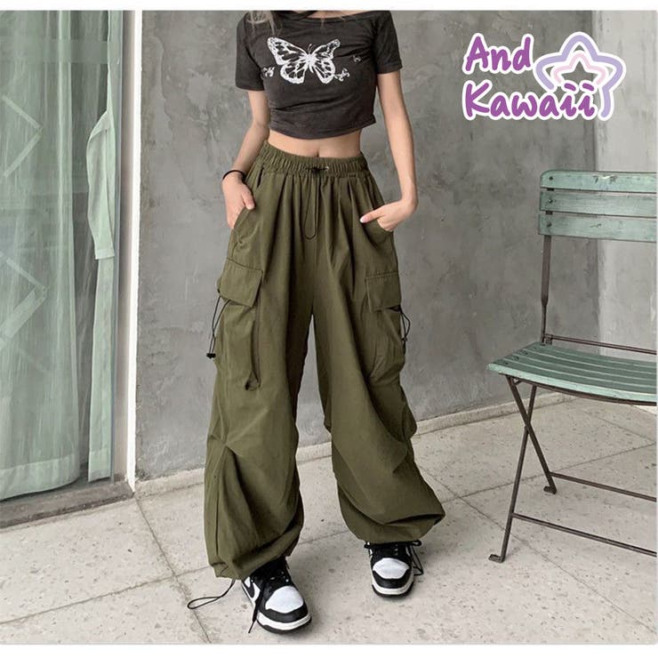 【10％OFFクーポン！11/27(木)1:59まで】And Kawaii カーゴパンツ ジョガーパンツ ウエストゴム レディース ミリタリーパンツ 薄手パラシュートパンツ 春夏スポーツパンツ 韓国ファッション パンツ・ズボン