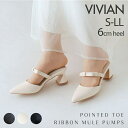 VIVIAN COLLECTION ポインテッドトゥリボンストラップミュールパンプス シューズ・靴