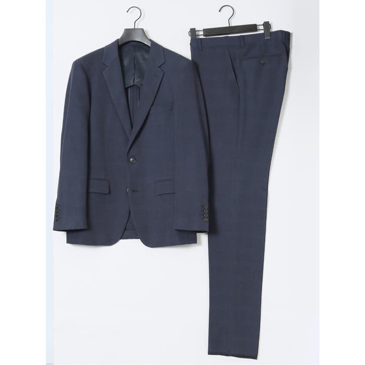 【10%OFFクーポン!11/27(木)1:59まで】TAKA-Q MEN Woolen Tec On スリムフィット 2ボタン2ピーススーツ チェック紺 スー...