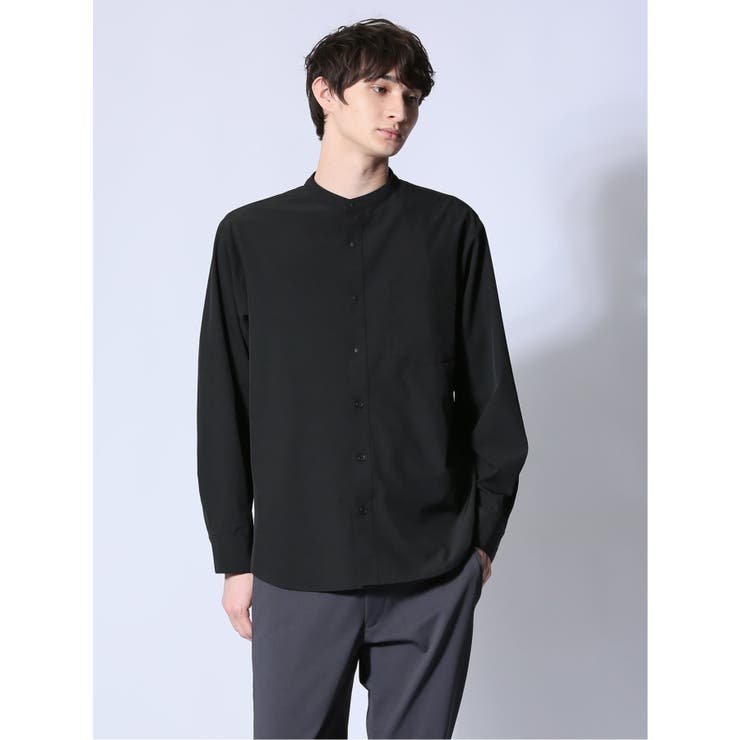 TAKA-Q MEN ストレッチ バンドカラー長袖シャツ トップス