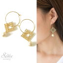 SEMSアクセサリー コットンパール 透かし フープ ピアス 大きめ 浴衣 ゴールド カジュアル スクエア 結婚式 ブライダル アクセサリー 女性レディース 揺れる ファッション 大人 かわいい プチプラ プレゼント オフィス OL アクセサリー