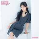 Tika 襟デザインハイウエストベルトAラインワンピースミニドレス 韓国ドレス ガーリードレス 袖あり 半袖 パフスリーブ ウエストマーク キャバドレス キャバ ドレス S-Lサイズ ダークグレー 緩苺 Tika ティカ ワンピース・ドレス