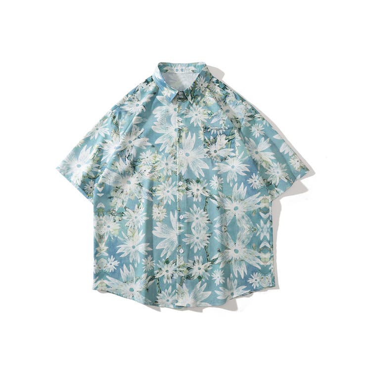 HOOK 在庫限り HOOK- レトロ調 古着風総柄ビッグオーバーシャツ 総柄 韓国ファッション ストリート系 春服 オラオラ系 オーバーサイズ ビッグシルエッ...