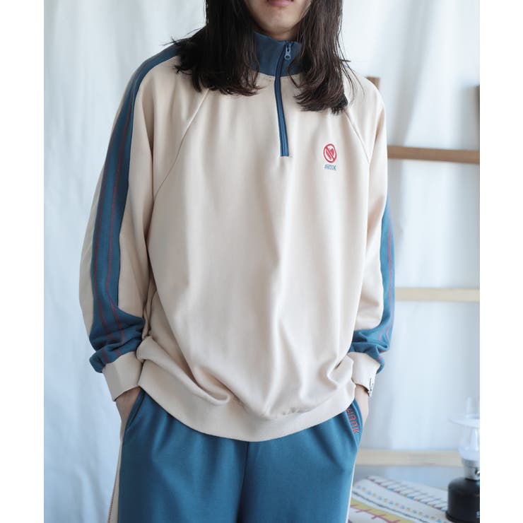 【10%OFFクーポン!11/27(木)1:59まで】HOOK 【HOOK -original-】配色ワンポイント刺繍飾りステッチサイドラインハーフジップ セッ...