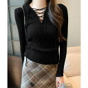 【8/11まで5%OFFクーポン】SUNSHINE CLOSET Vネックレースアップ 薄手長袖 トップス トップス
