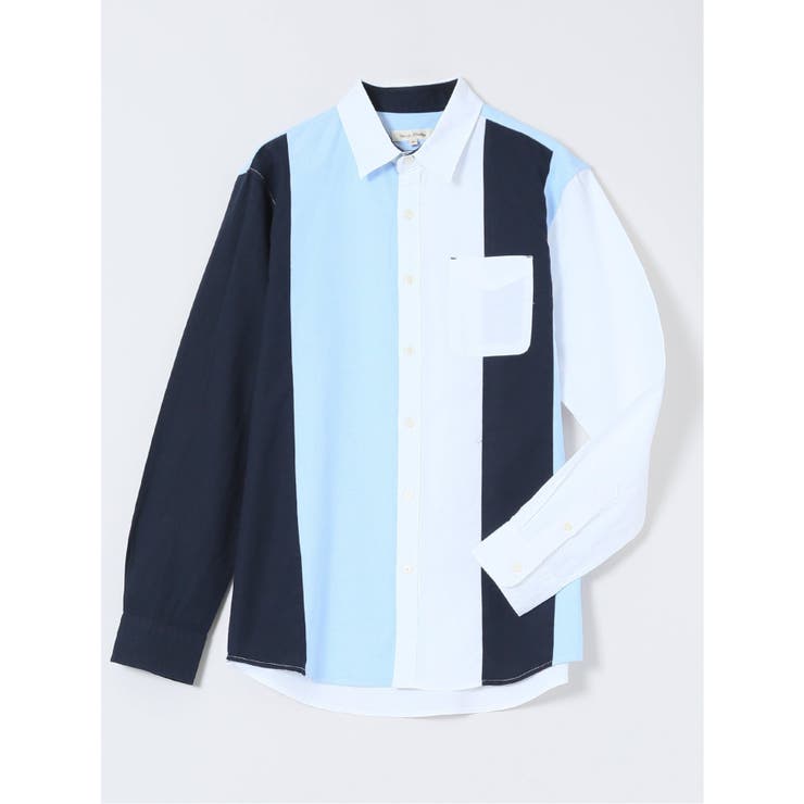 TAKA-Q MEN 【WEB限定】綿オックス切替 レギュラーカラー長袖シャツ トップス