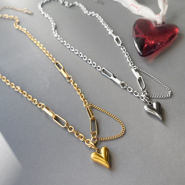 FACION ハートデザインチェーンステンレスネックレス サージカルステンレス 金属アレルギー対応 レディース シルバー ゴールド アクセサリー