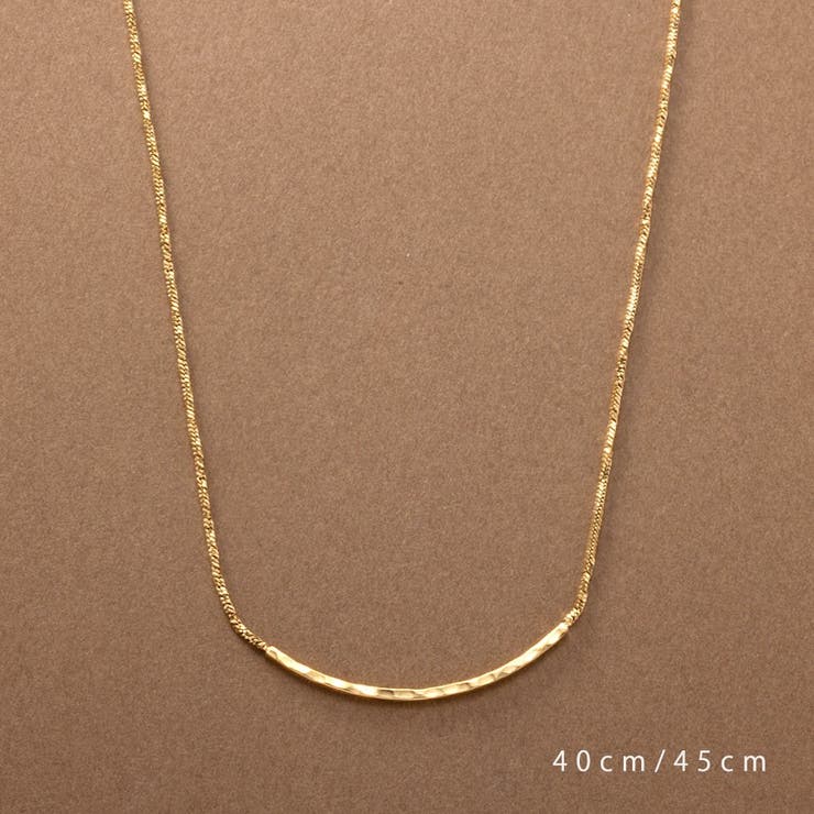 CREAM-DOT ステンレス製 ネックレス 金属アレルギー つけっぱなし サージカルステンレス レディース カーブバー たたき加工 メタル ショート チェーン 細い 大人 華奢 ゴールド シルバー ピンクゴールド アクセサリーのサムネイル